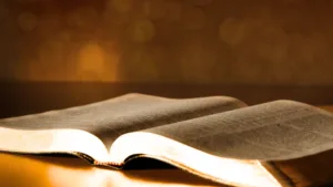 open Bible on a table or desk