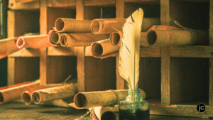 biblical scrolls with quill pen in an ink pot - Christian writing legacy