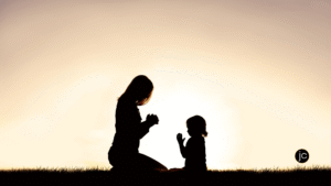 Silhouettes of a Christian mom and her young daughter kneeling in prayer - how to see God's answers to prayer