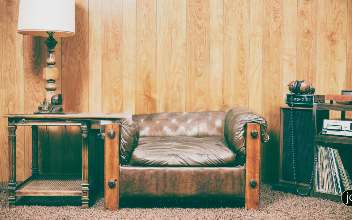 The Moment That Changed My Life Forever (Jana Carlson's Testimony) symbolized by a 1970s basement with brown wood panelled walls, brown carpet, and brown furnishings